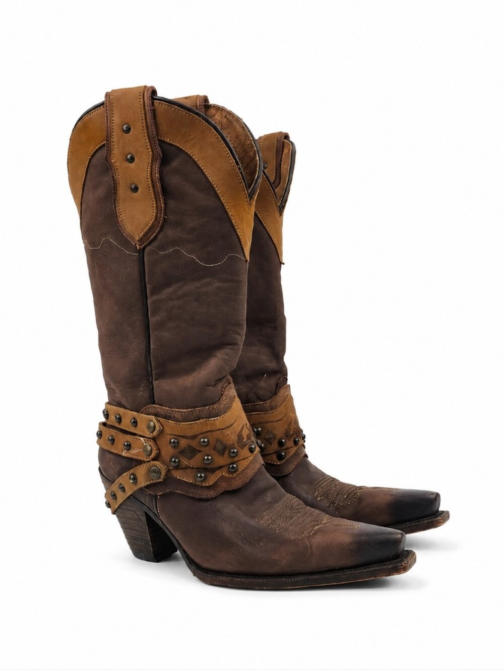 Rancho Boots Brown Distressed Leather Western Women's Cowgirl Boots Size 7